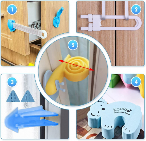 40 Pcs Kit Seguridad Bebe, (16 Bebé de Seguridad Bloqueo, 12 Protector de  Seguridad para Niños, 8 Protector Enchufes, 4 Protectores Puertas Bebe),  Pegamento de Acrílico Más Fuerte : : Bebé