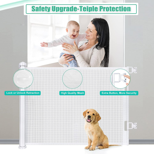 Barrera Seguridad Niños Escalera Extensible 0-150cm Retráctil Vallas para  Bebés - Niños,Perros y Mascotas,Puertas de Seguridad Enrollables para  Escaleras,Pasillos,Interiores y Exteriores(Blanco) - LSZE