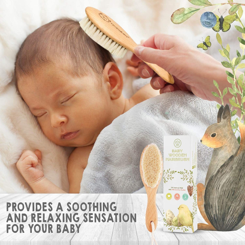 Cepillo de pelo para bebé recién nacido - Madera natural con cerdas suaves  de cabra para la costra láctea - Kit de cuidado de cepillo de pelo para el  cuero cabelludo perfecto