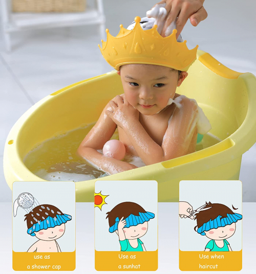 Gorro de baño amarillo para bebé, gorro para Baby Shower que protege las  orejas y los ojos de los niños, visera para Baby Shower, gorro de silicona  ajustable que protege brillar Electrónica