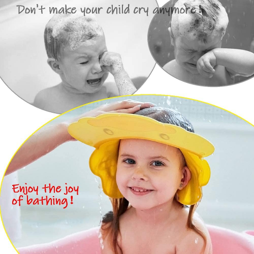 Gorro de ducha para niños - visera ajustable para baño de bebé, champú para  lavado de pelo, gorro protector de agua de silicona para niños pequeños  lindo pato amarillo（azul）, protector para ojos 