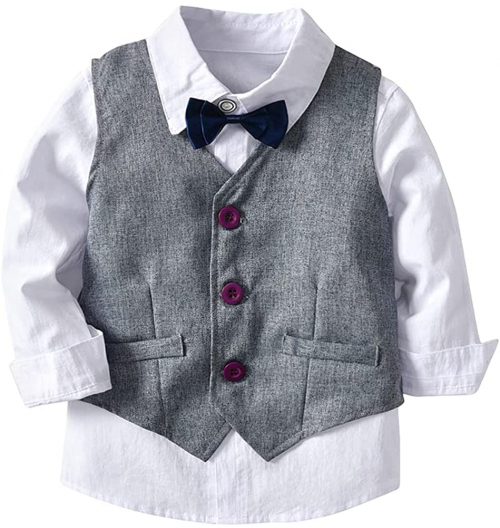 Traje de esmoquin para niño - elegante traje de bautizo 130 Gris, ropa de  bebé, 4 piezas - Tancurry